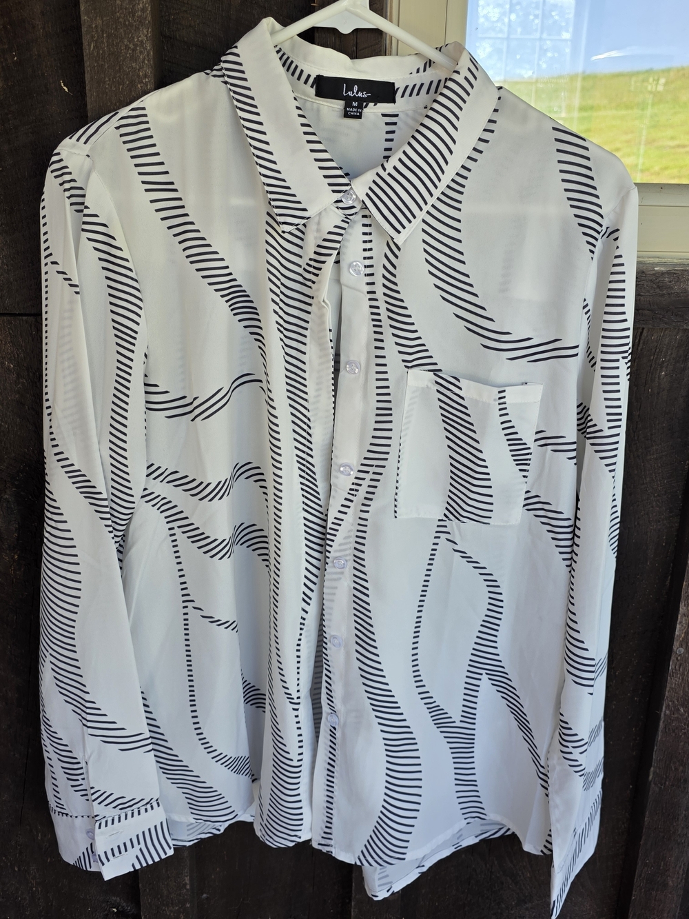 Lulu's White Blouse with Black Stripe Motif